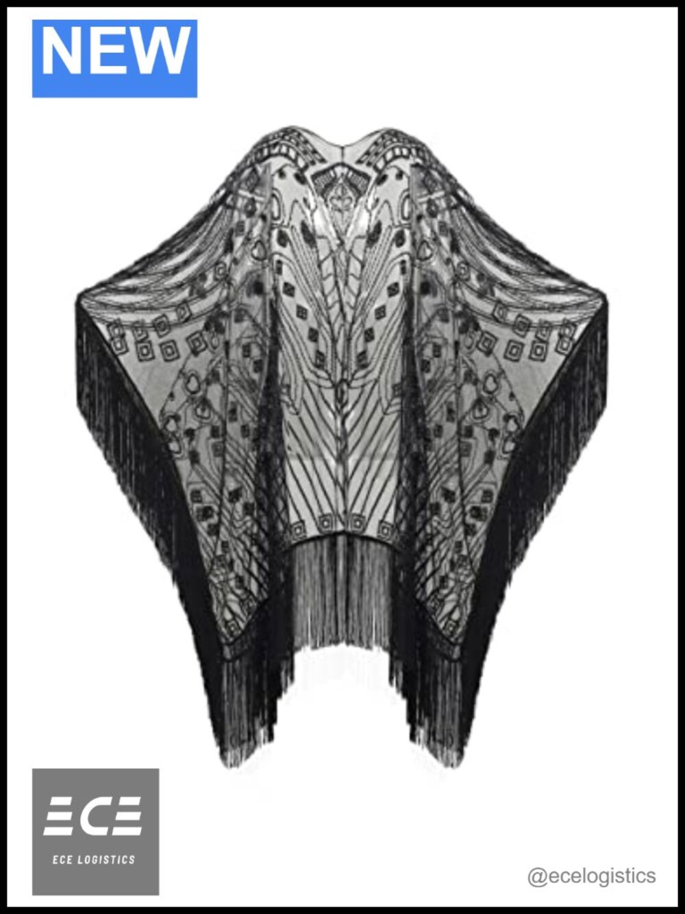 1920s Sequin Beaded Shawl Wrap Fringed Evening Cape Cover Up